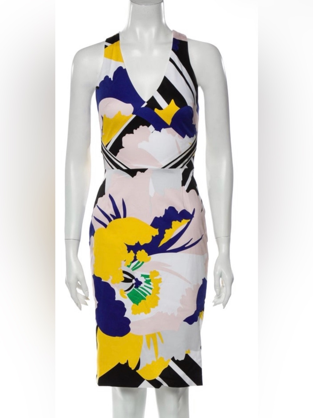Karen Millen Floral V-Neck Sheath Dress XS US 2 UK 6